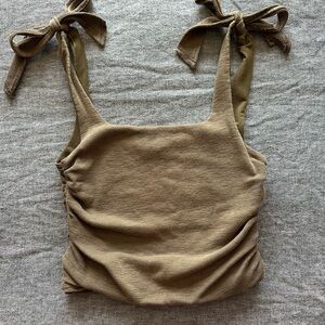 Free People Tan Ruched Tie-Front Crop Tank
